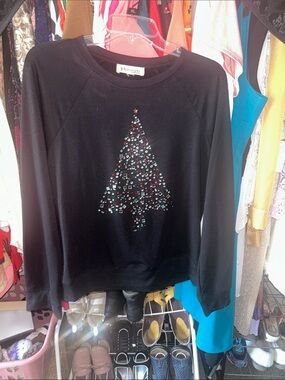 Philosophy Black Embellished Holiday Tree Sweatshirt